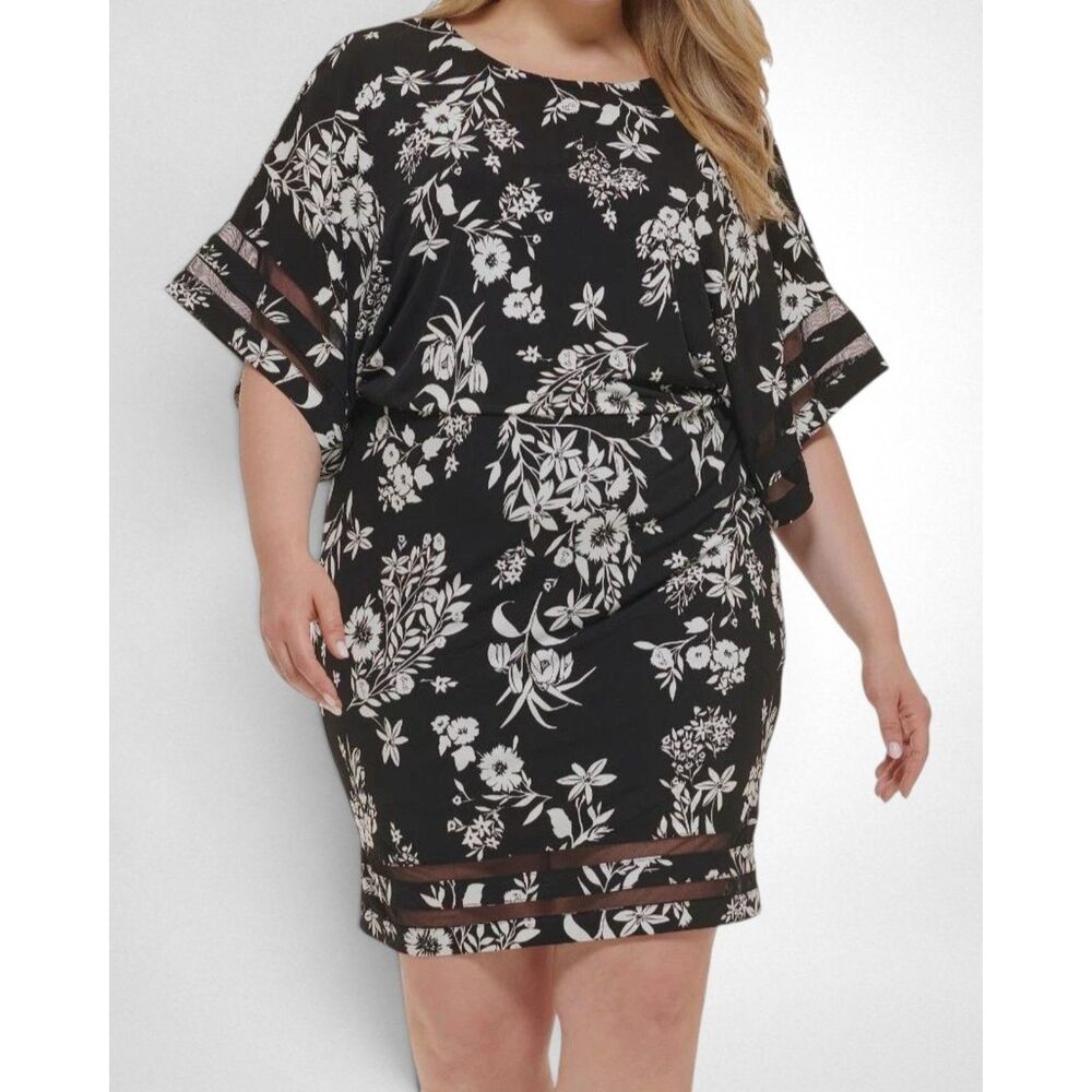 Jessica Howard Black Floral-Print Blouson Dress, NWT! Size 22W